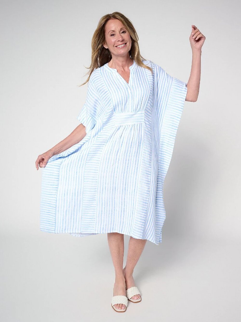 Joan Rivers Regular Cotton Gauze Mixed Stripe Caftan, multicolor Sz XL a694895